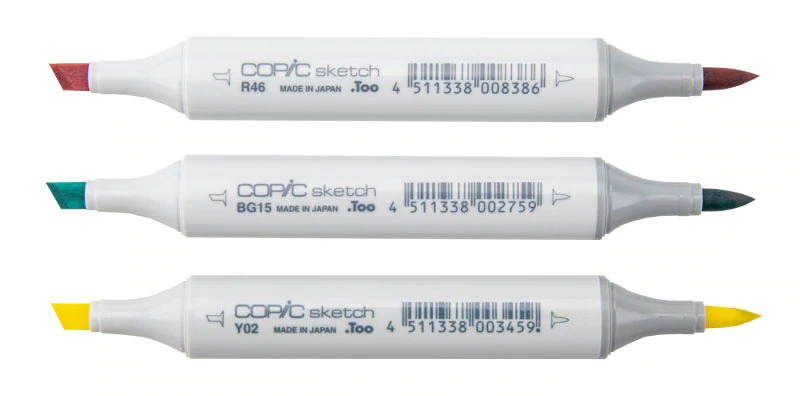 Copic Sketch Markers x 3 - R46 (Strong Red), BG15 (Aqua) & Y02 (Canary Yellow)