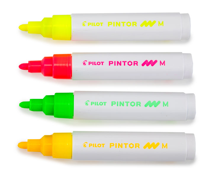 Pilot Pintor Markers, Neon (Red, Yellow, Green & Apricot)