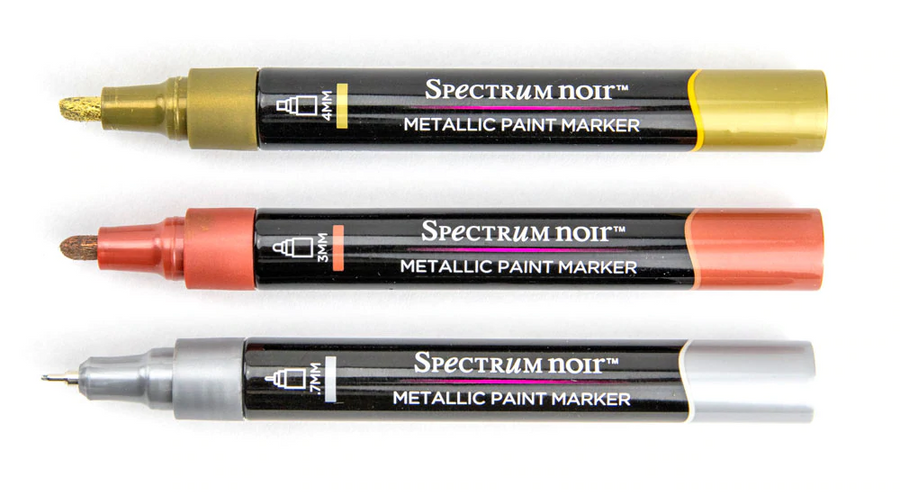 Spectrum Noir Metallic Paint Markers Gold (4mm Chisel), Bronze (3mm Bullet), Silver (0.7mm Fine)